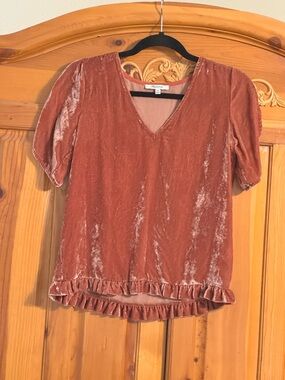 Madewell Rust Velvet V-Neck Ruffle-Hem Top